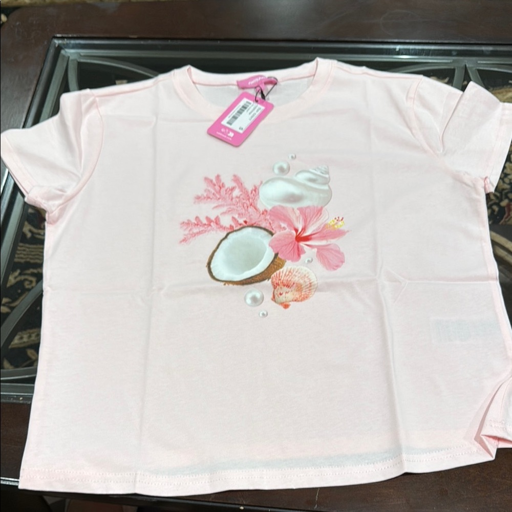 Edikted Pink Kids Tee with Ocean Motif